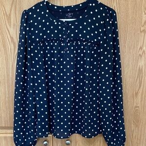 LOFT Navy Polka Dot Blouse